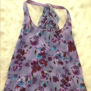 Floral ruffle razor back tank top